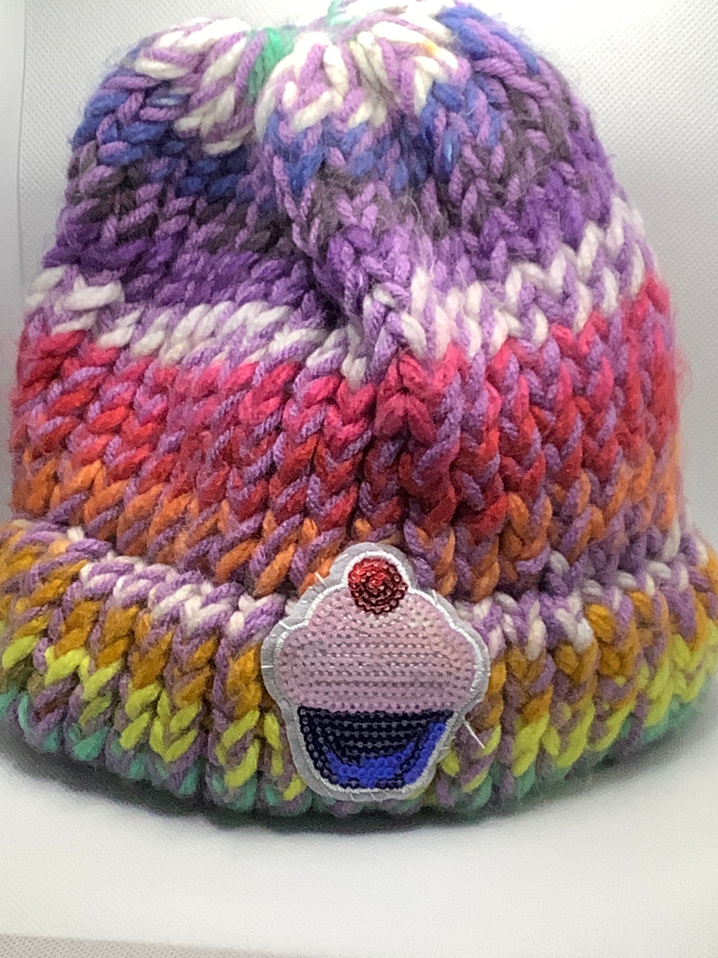 Adult Multicolored Cupcake Knit Hat