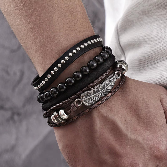 Beaded Leather Bracelet Sets