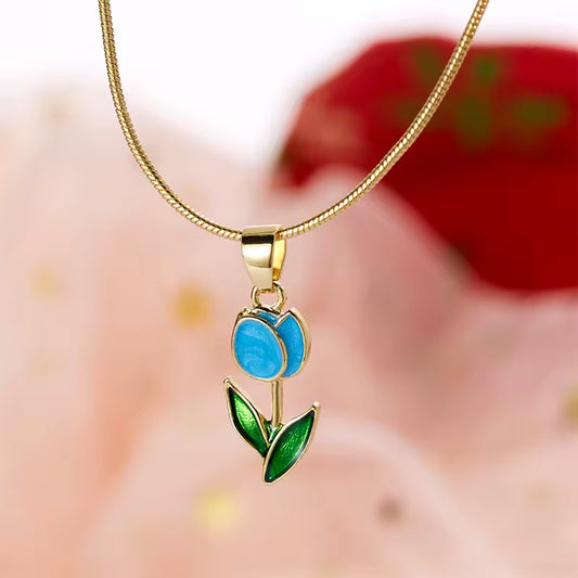 Enameled Tulip Gold Colored Necklace
