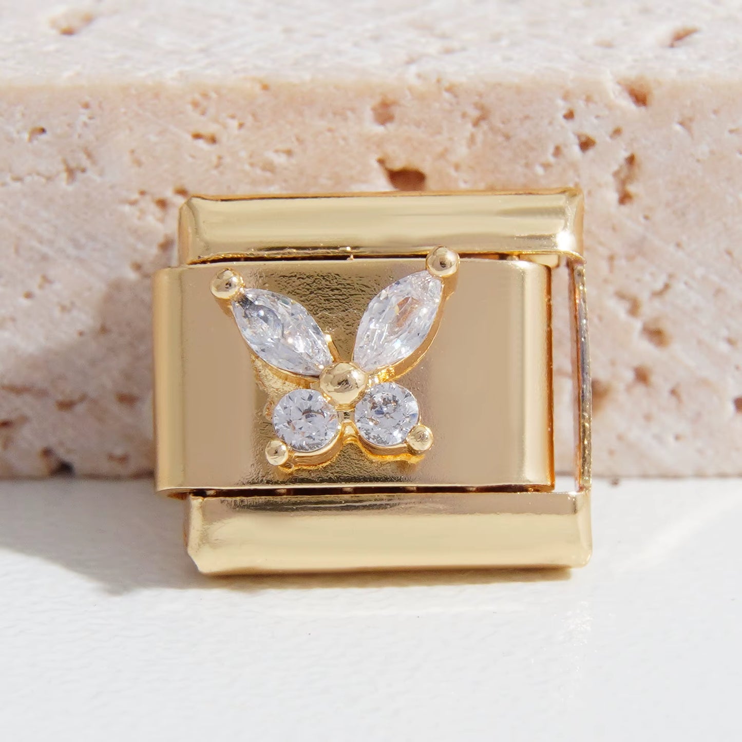 Gold Four Stone Butterfly Charm