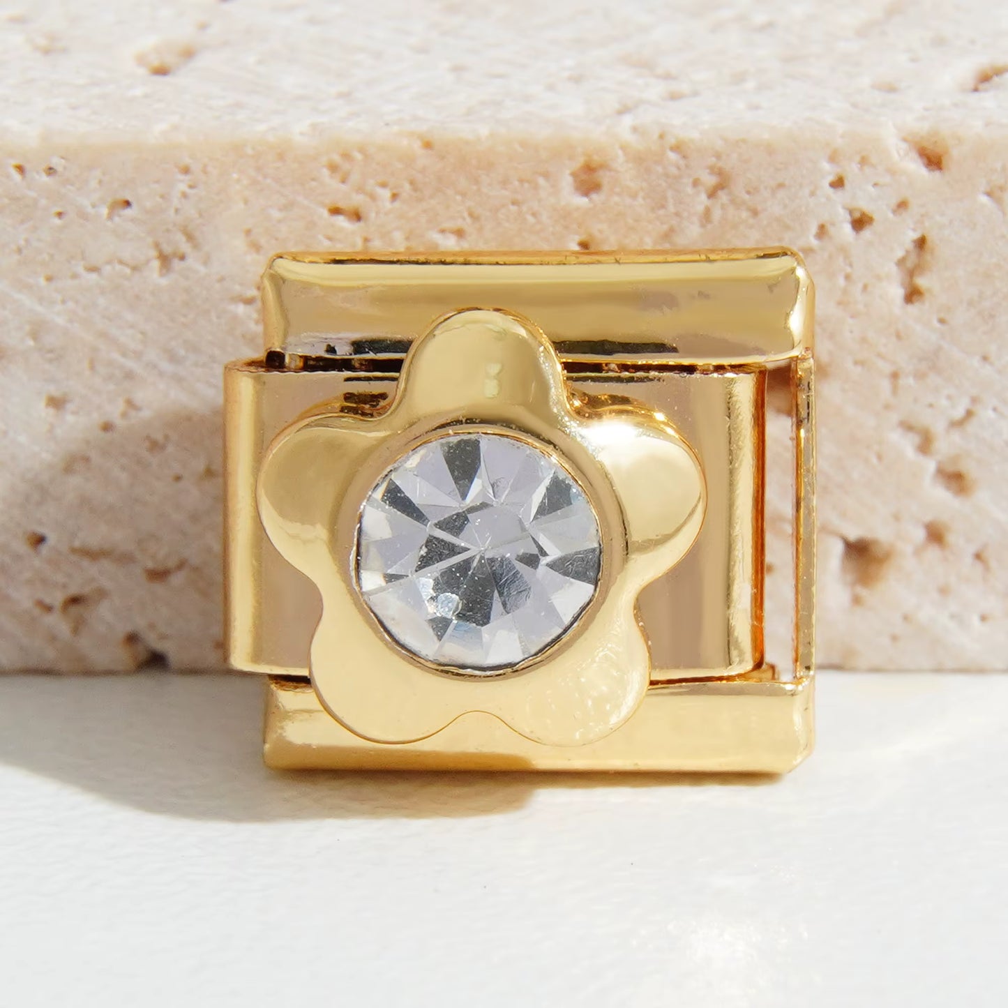Gold Round Flower and Stone Charm