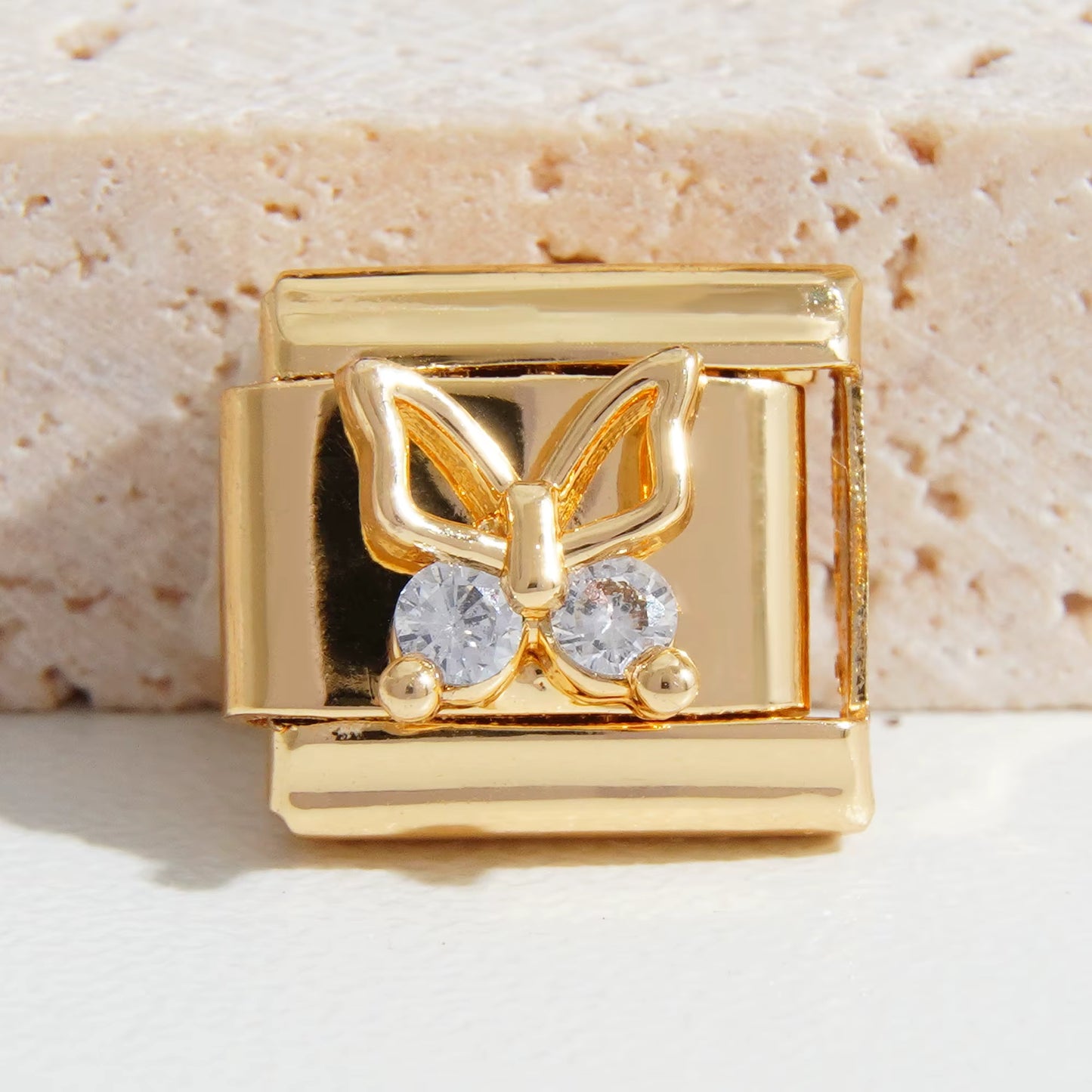 Gold Open Butterfly Stone Charm