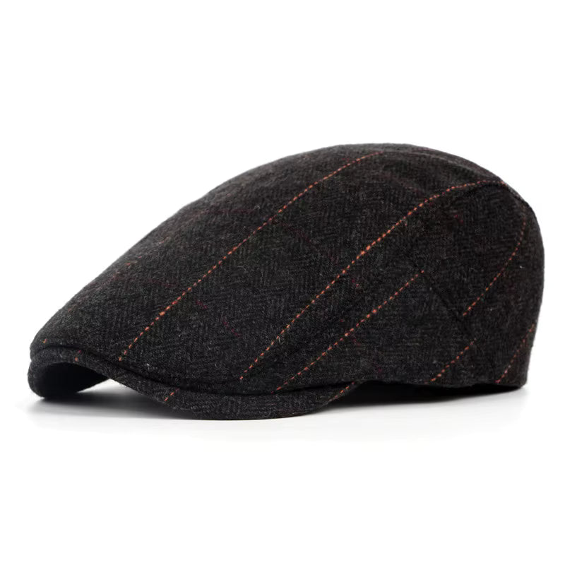 Men's Black and Red Herringbone Driver Wool Hat