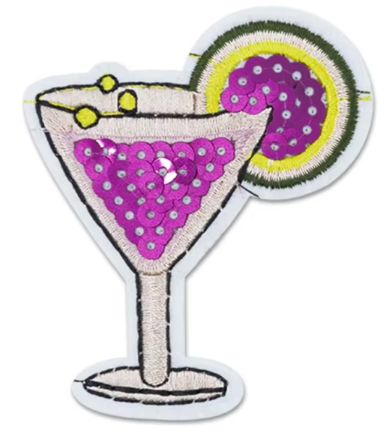 Pink Glass Drink Sequin Patch