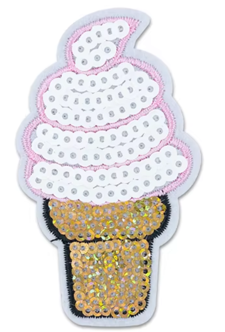Pink White Ice Cream Cone Sequin Patch