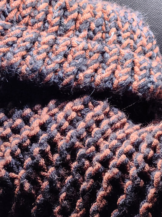 Hand Knit Brown Black Hat Scarf Set