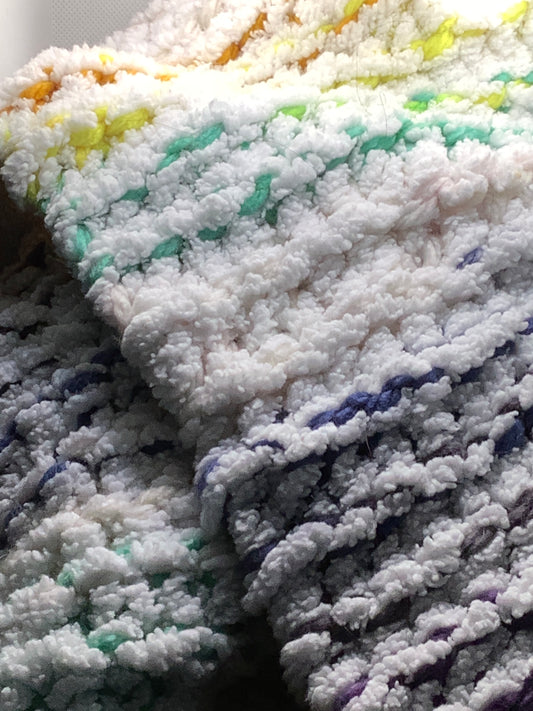 Luxury Soft White Multicolored Knit Hat and Scarf Set