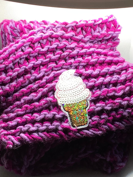 Sequin Ice Cream Pink Fuschia Knit Scarf