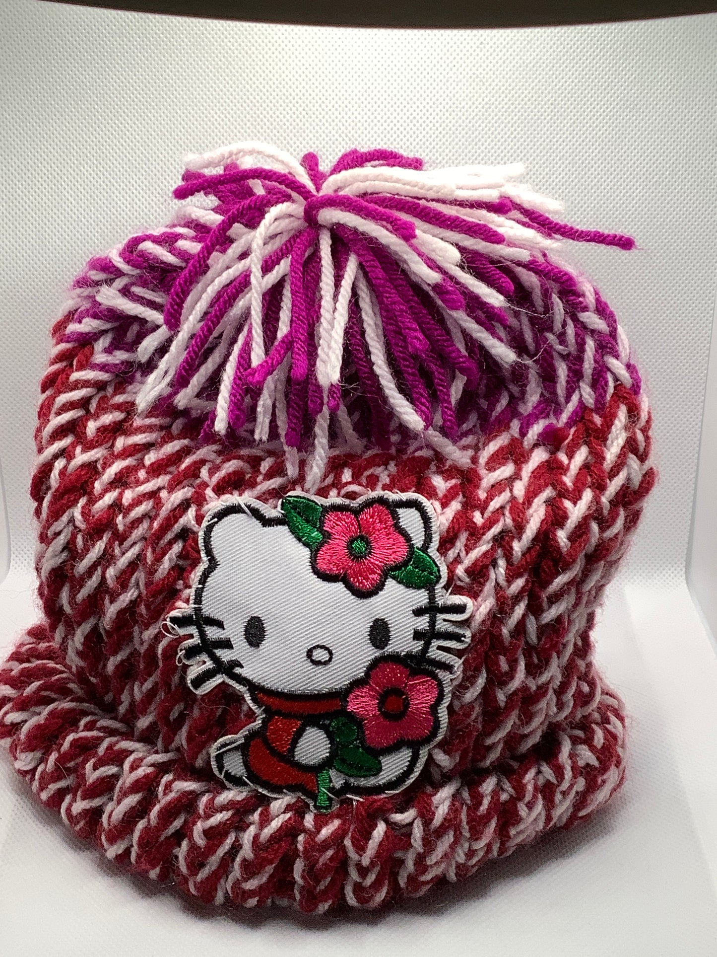 Burgundy Purple Pink Kitty Knit Hat