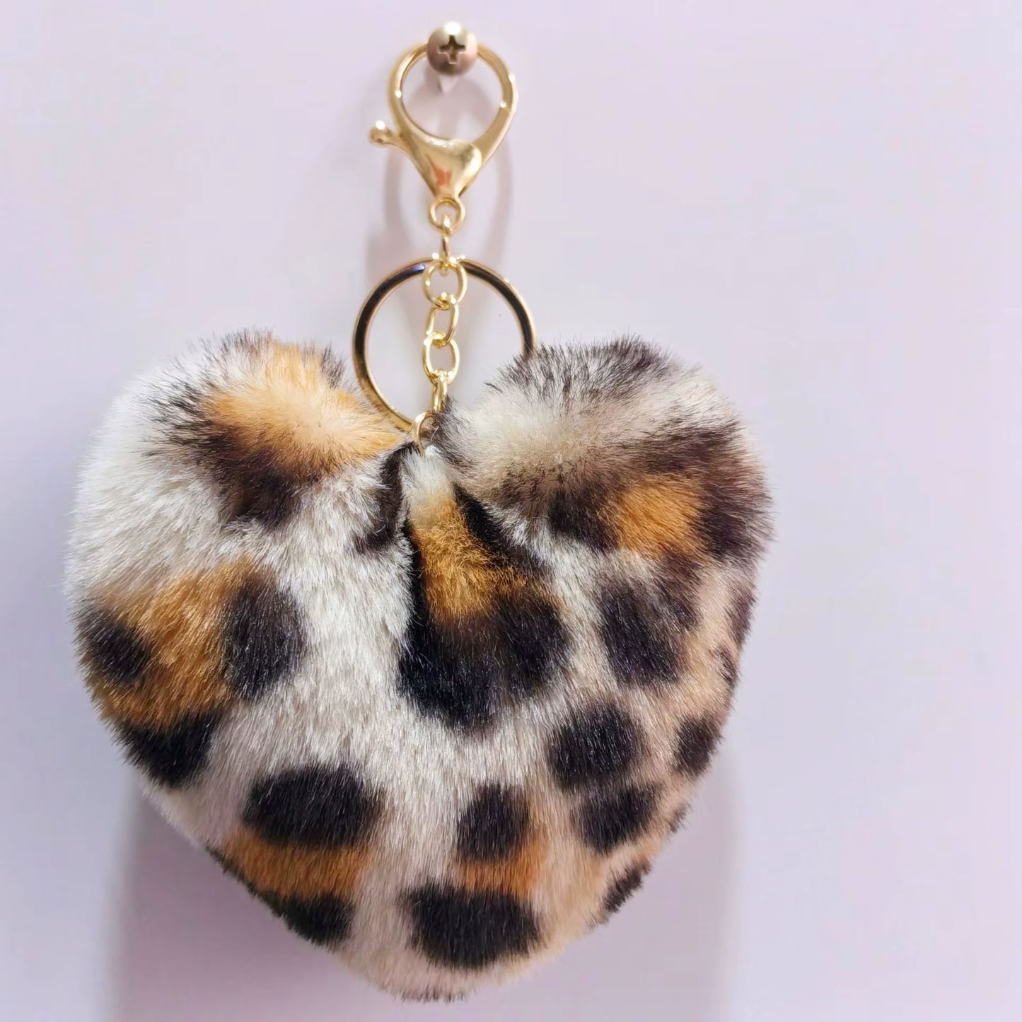 Faux Fur Animal Print Heart Keychain