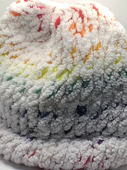 Luxury Soft White Multicolored Knit Hat and Scarf Set