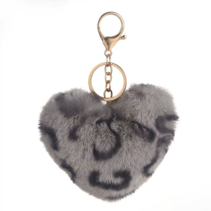 Faux Fur Animal Print Heart Keychain
