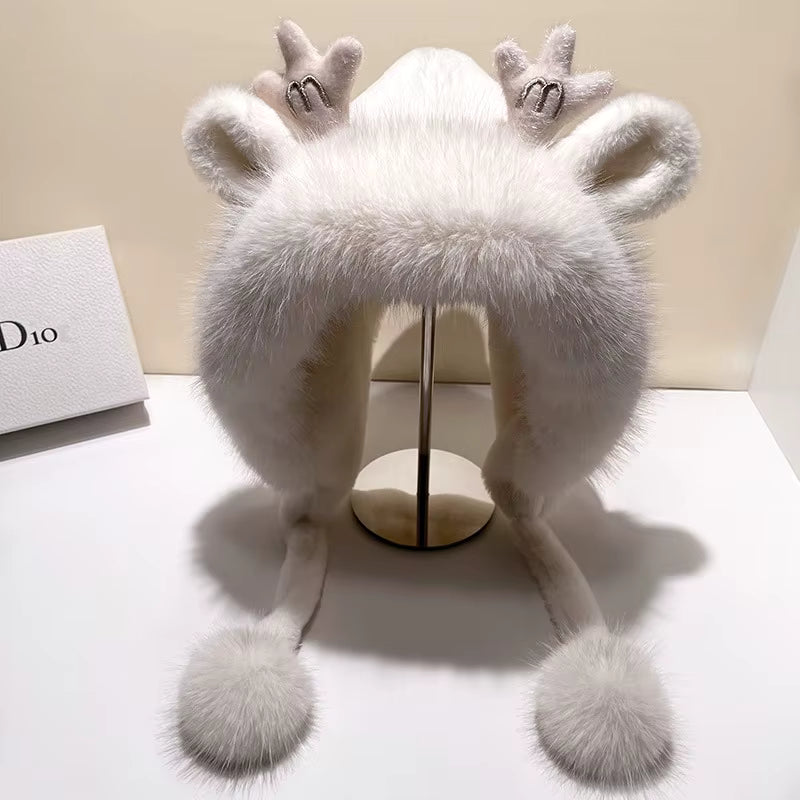 Faux Fur Deer Antler Hat