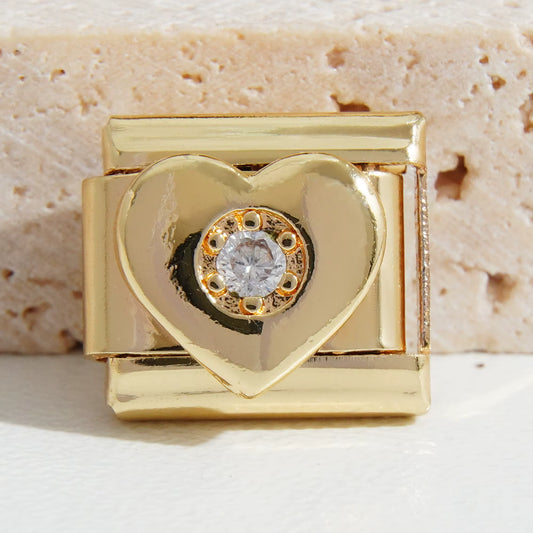 Gold Heart and Flower Stone Charm
