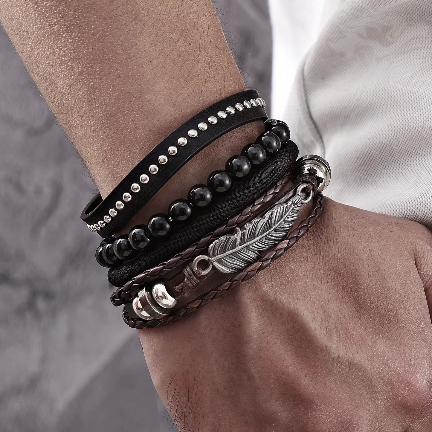 Beaded Leather Bracelet Sets