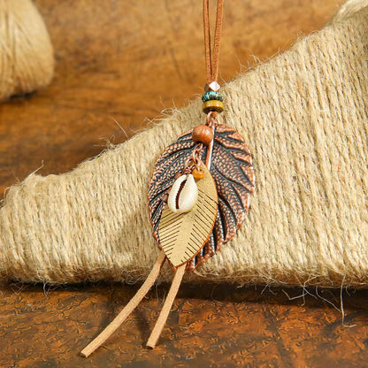Wood Leather Metal Necklace