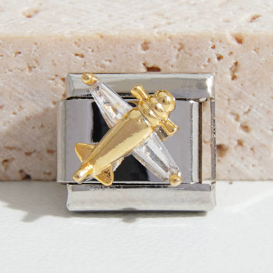 Gold Two Stone Plane Charm