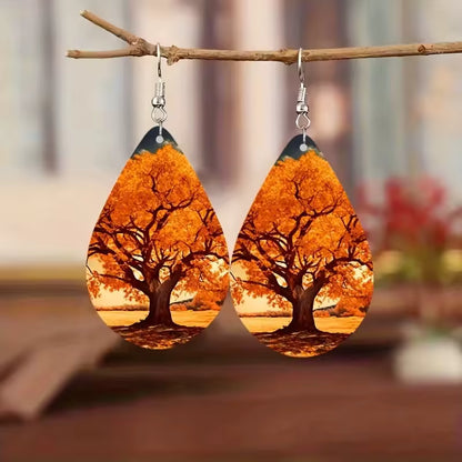 Tree Art Large Teardrop Earrings