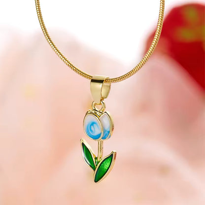 Enameled Tulip Gold Colored Necklace