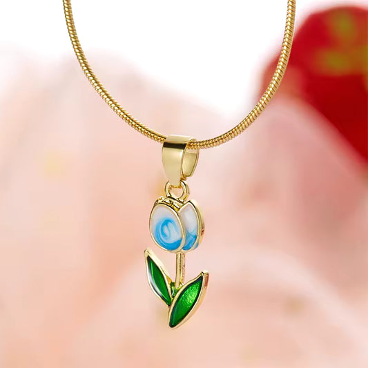Enameled Tulip Gold Colored Necklace