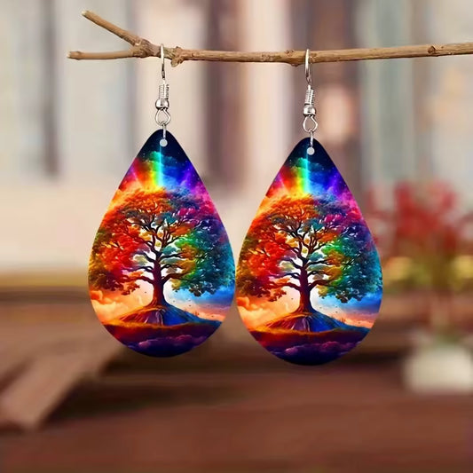 Tree Art Large Teardrop Earrings
