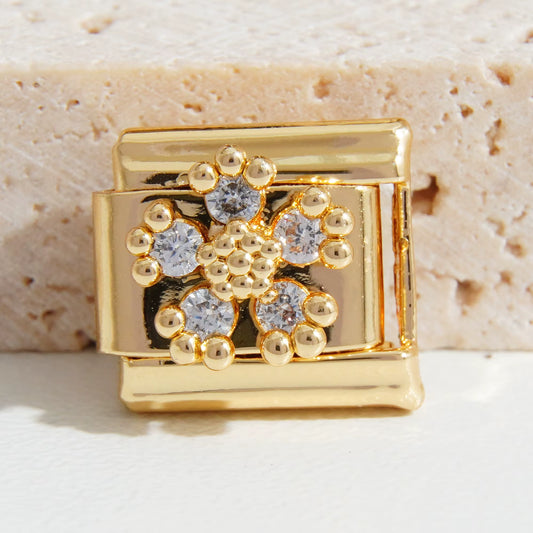 Gold Five Stone Dotted Flower Charm