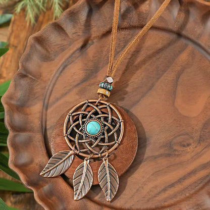 Wood Leather Metal Necklace