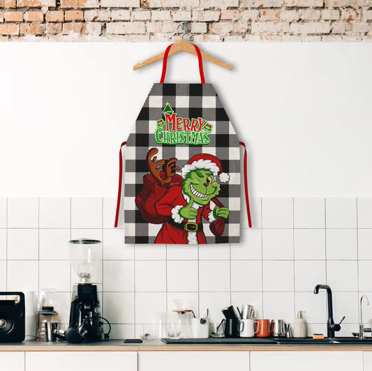 Black Buffalo Plaid Grinch Apron