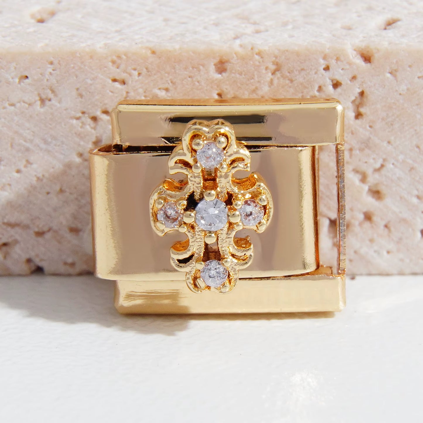 Gold Decorative Cross Five Stone Charm