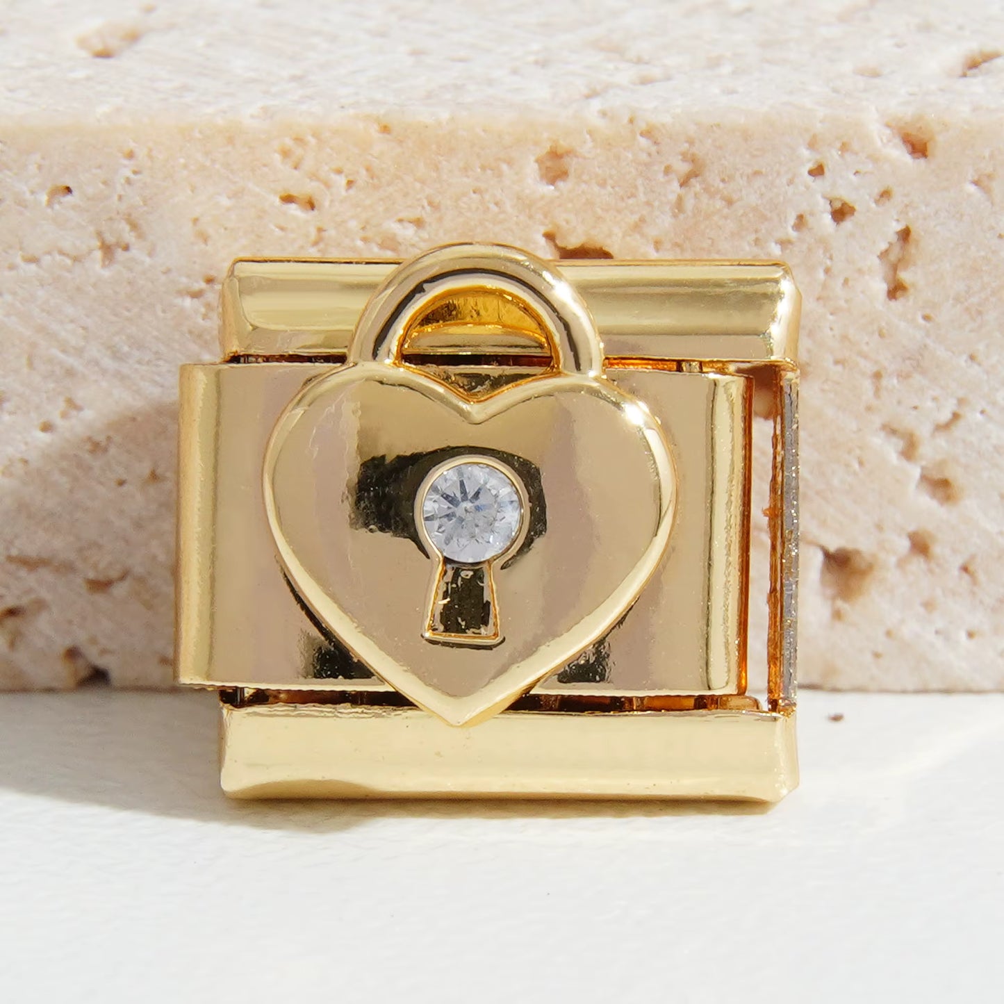 Gold Heart Lock and Stone Keyhole Charm