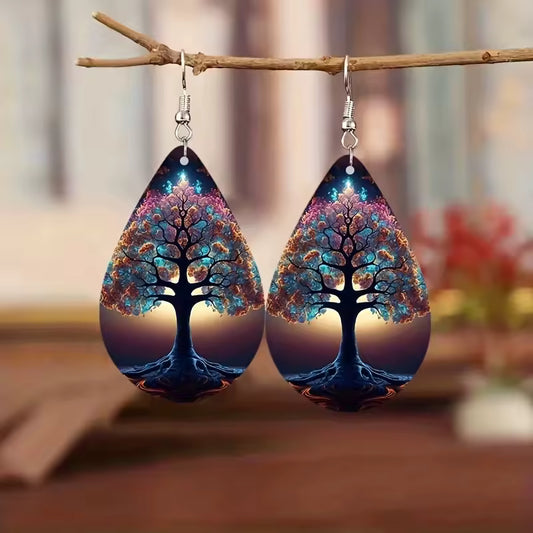 Tree Art Large Teardrop Earrings