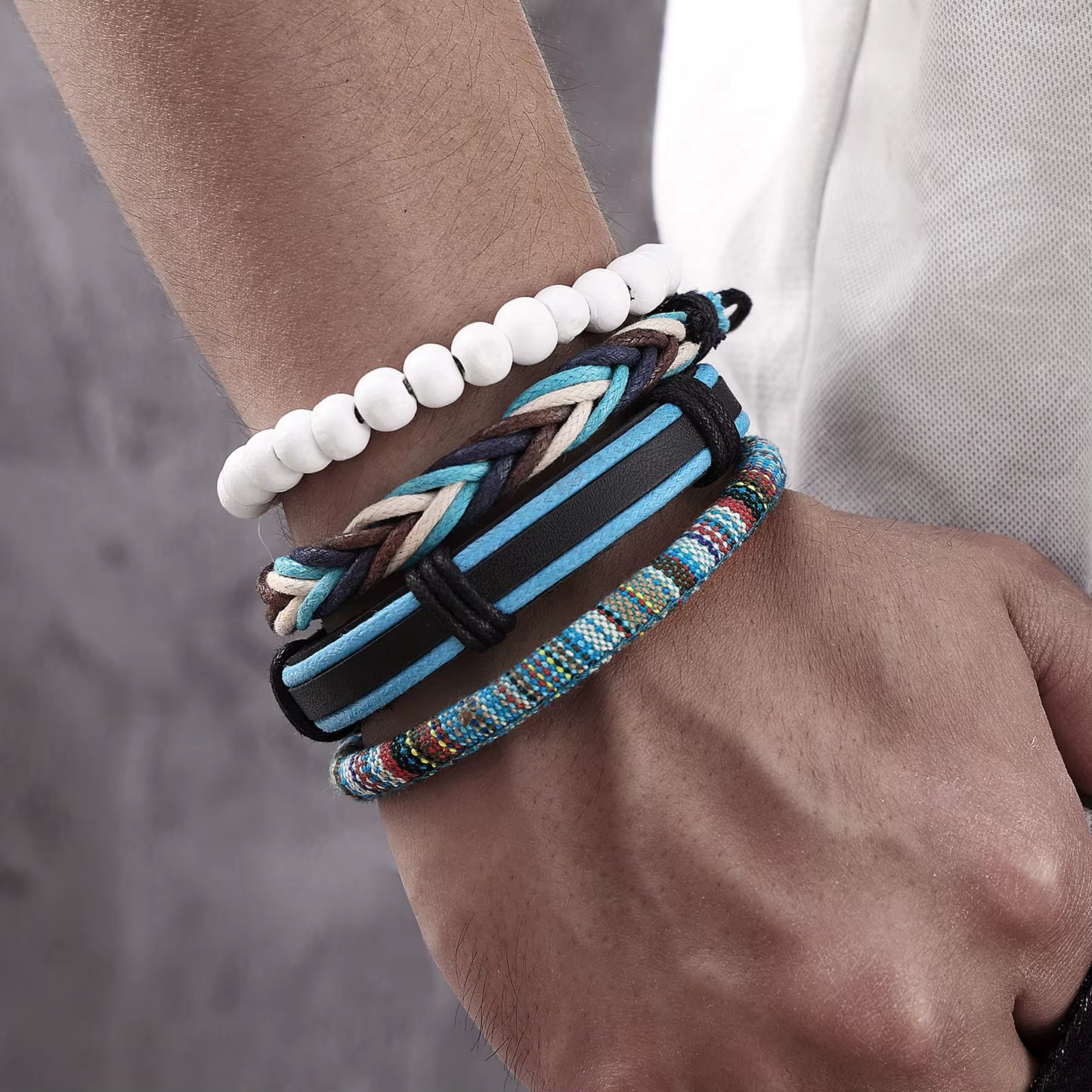 Beaded Leather Bracelet Sets