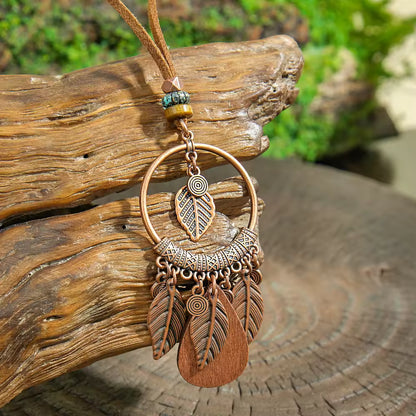 Wood Leather Metal Necklace