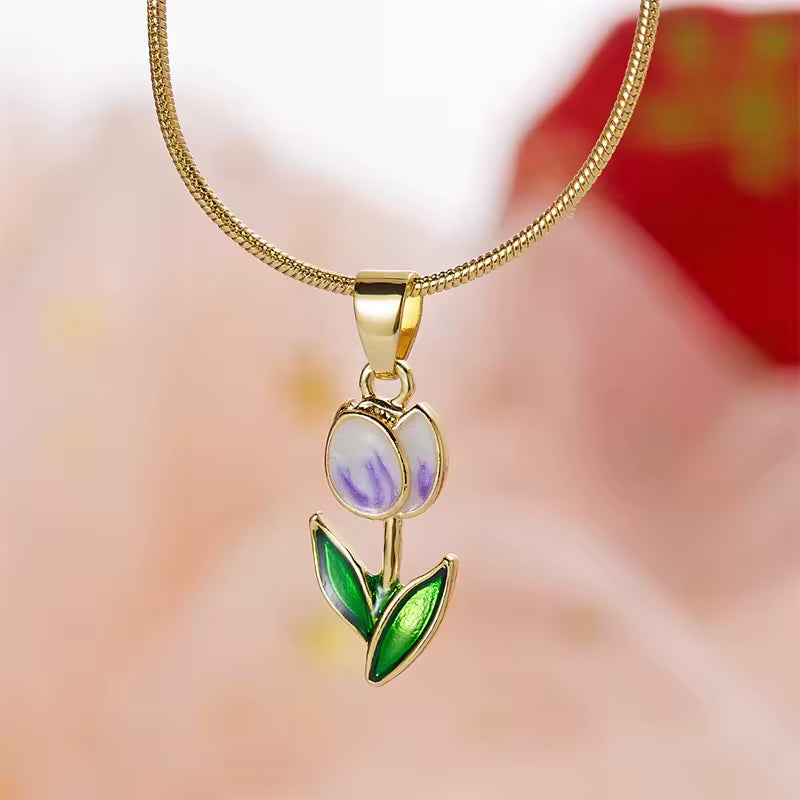 Enameled Tulip Gold Colored Necklace