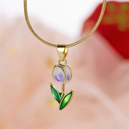 Enameled Tulip Gold Colored Necklace
