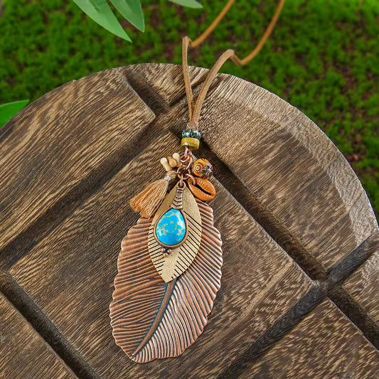 Wood Leather Metal Necklace