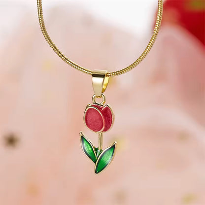Enameled Tulip Gold Colored Necklace