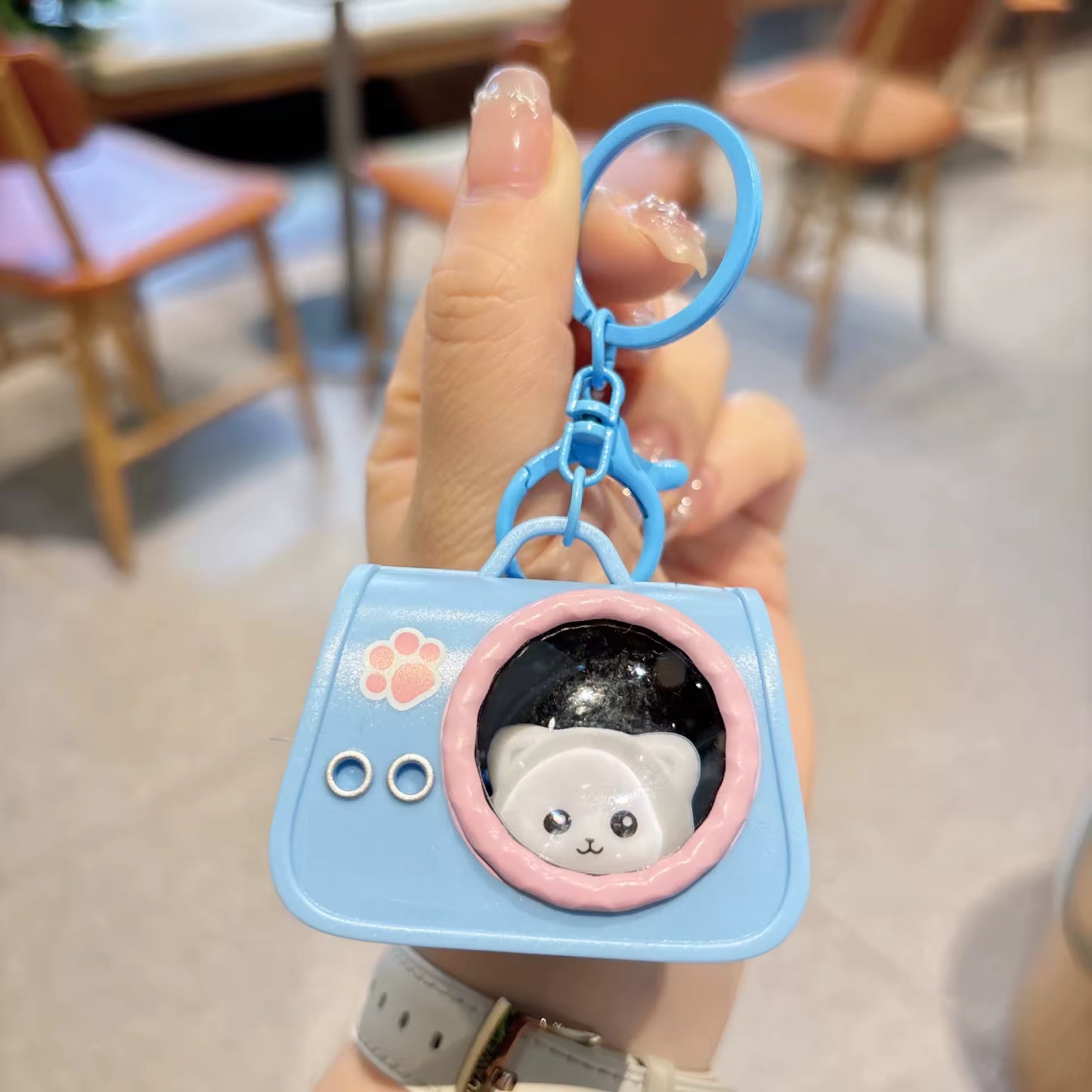 Cute Cat Carrier LED Keychain