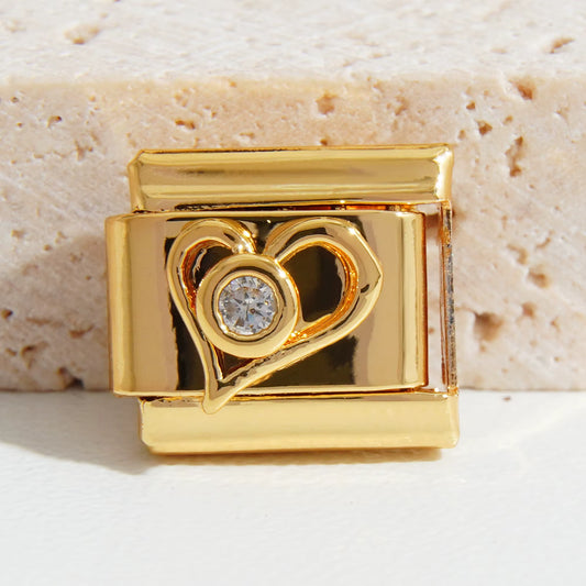 Gold Open Heart and Stone Charm