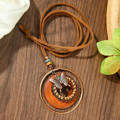Wood Leather Metal Necklace