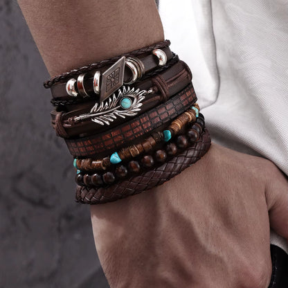 Beaded Leather Bracelet Sets