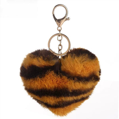 Faux Fur Animal Print Heart Keychain