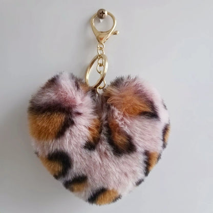 Faux Fur Animal Print Heart Keychain