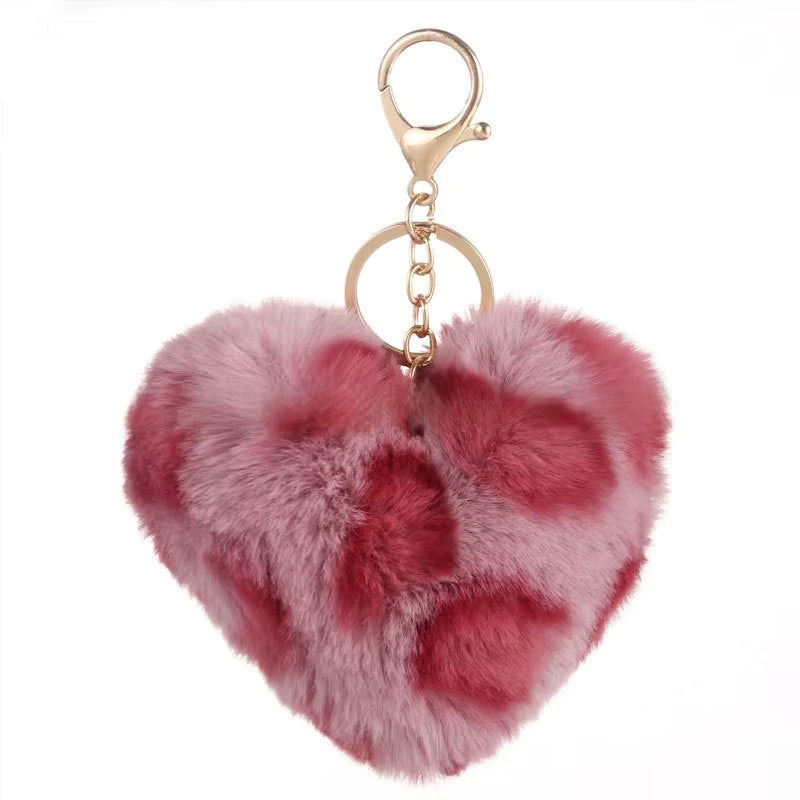 Faux Fur Animal Print Heart Keychain