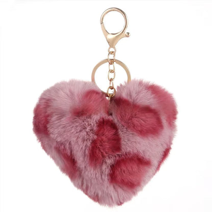Faux Fur Animal Print Heart Keychain