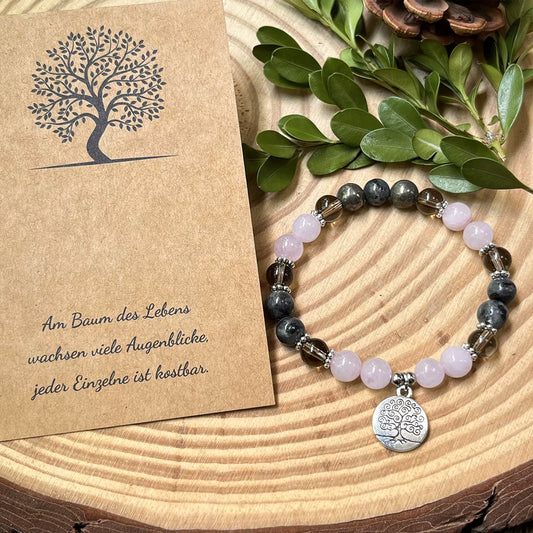 Rose Quartz Labradorite Tree of Life Bracelet