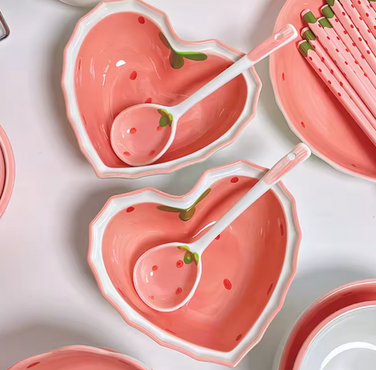 Strawberry Heart Bowl with Spoon