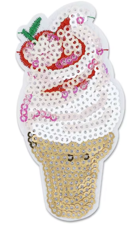 Strawberry Ice Cream Cone Sequin Patch