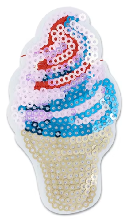 Red Blue Ice Cream Cone Sequin Patch