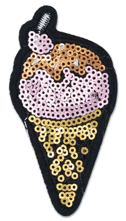 Gold Ice Cream Cone Sequin Patch